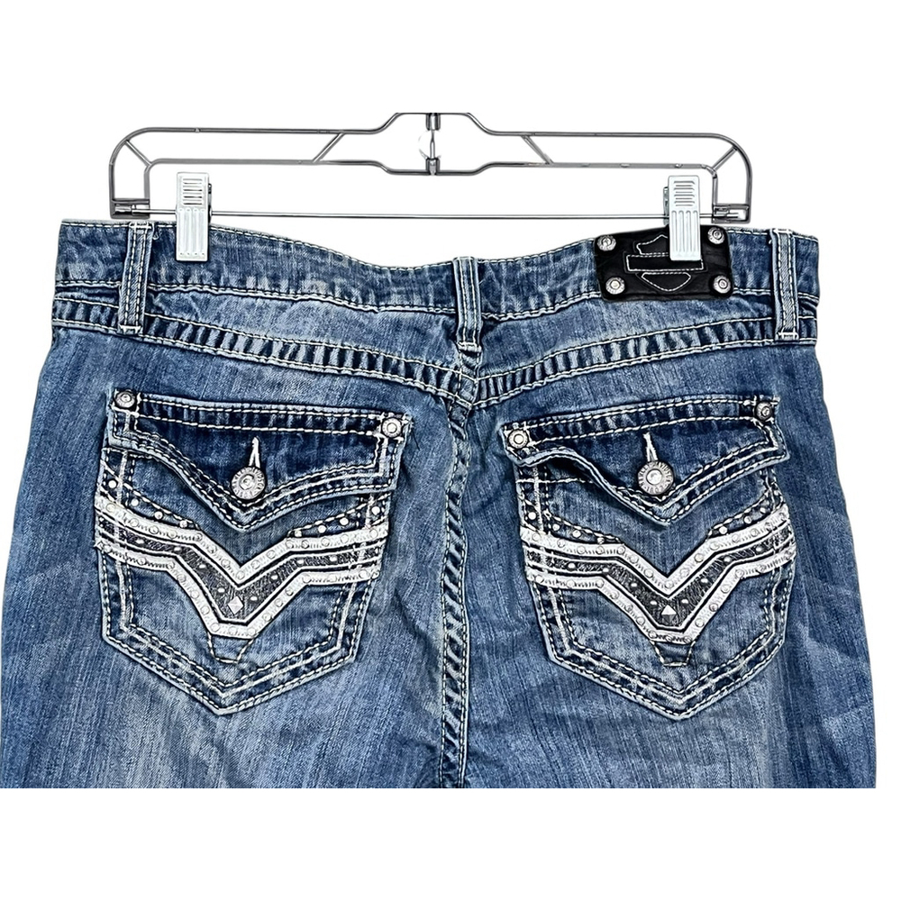Harley Davidson Y2K Bling Bootcut Denim Blue Jeans Size 12 Low Rise Pockets